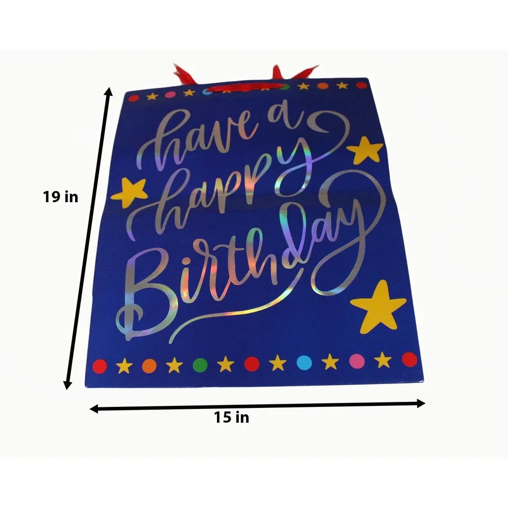 Set of 3 Large Happy Birthday Gift Bags Red‎ Multi Color Lettering 19x15